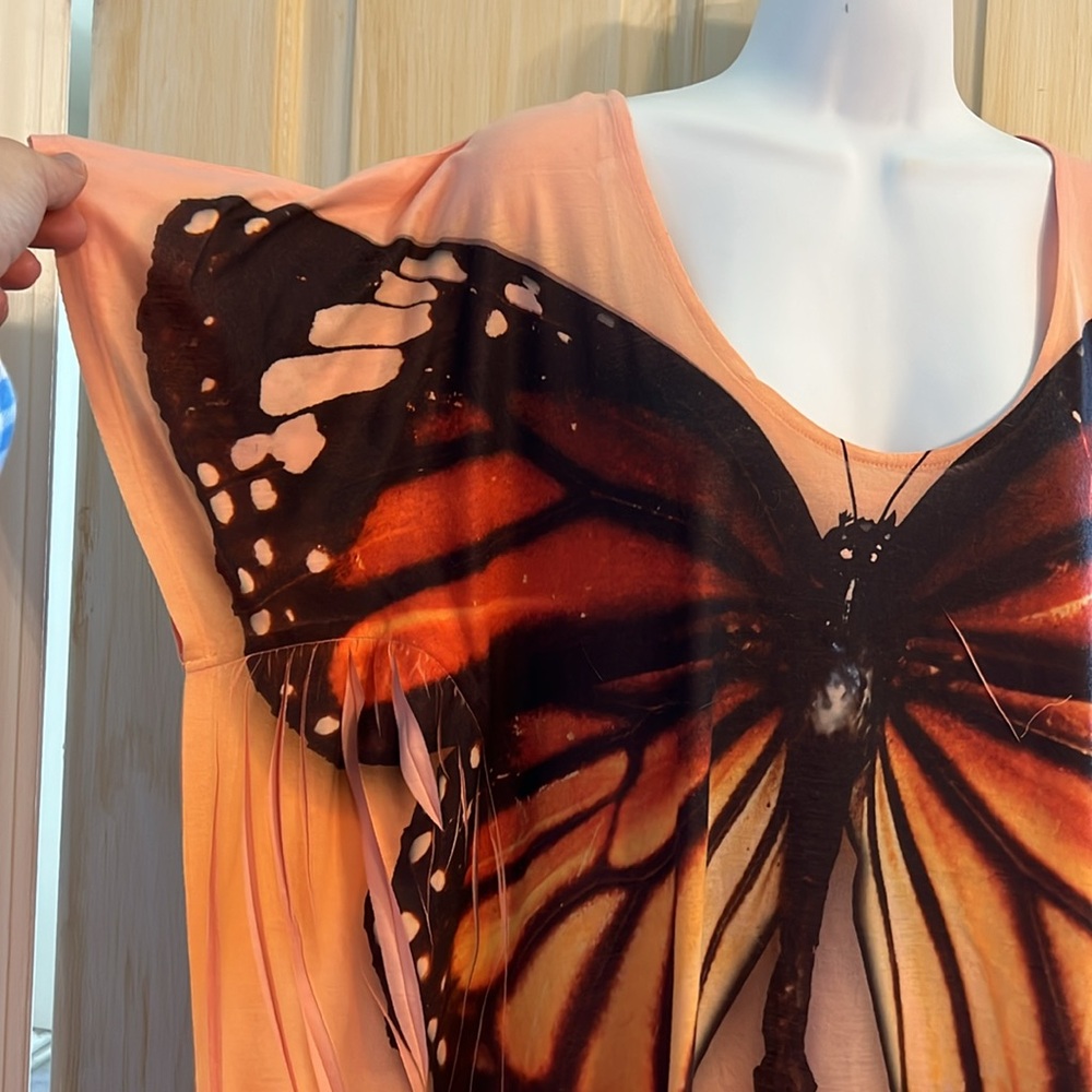 Unity Beach Butterfly Print Screenprint Batwing Tunic Top Swimsuit Coverup Large - Picture 5 of 7